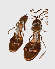 Pia Rhinestone Scorpion Lace Up Satin Sandals In Beige