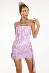 Alyia Lace Ruche Corset Celeb Dress-Purple