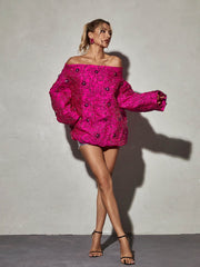 Alyia Long Sleeve Jacquard Comfy Designer Dress