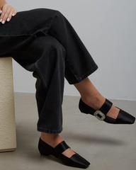 Reese Rhinestone Buckle Flats In Black