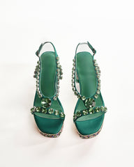 Riccarda Rhinestore Strap Platform Sandals In Green