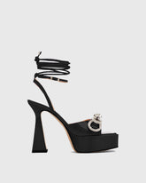 Rina Crystal Bow Lace Up Platform Flared Sandals In Black