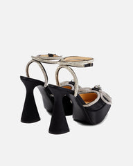 Rina Crystal Bow Platform Flared Heels In Black