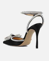 Rina Crystal Bow Satin Strap Pumps In Black