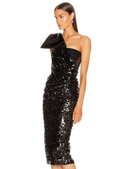 Elite One-shoulder Bow Sequined Sheath Dress