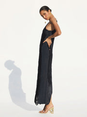 CELEB FUR IRREGULAR MAXI DRESS-BLACK