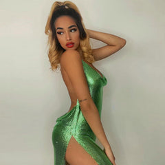Backless Diamante Mesh Mini Party Dress-ALYIA
