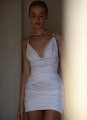 Mesh Pleated Spaghetti Strap Mini Dress