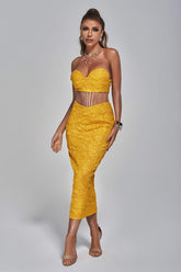 Textured Strapless Sweetheart Neck Slit Dress