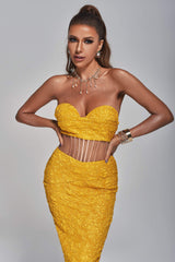 Textured Strapless Sweetheart Neck Slit Dress