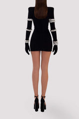 Rhinestone Black Bandage Dress