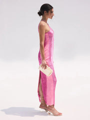 CELEB FUR IRREGULAR MAXI DRESS-PINK
