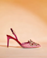 Sadb Diamond Embroidery Slingback Pumps In Hot Pink