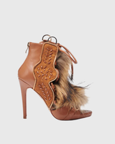 Sadiya Faux Fur Lace Up Sandals In All Brown