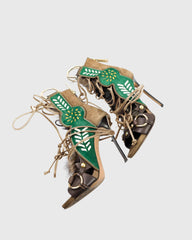 Sadiya Faux Fur Lace Up Suede Sandals In Green