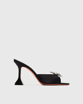 Fedora Crystal Bow Satin Flared Slippers In Black