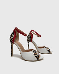 Sara Leopard Print Splicing Sandals In White