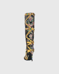Sardinia Rhinestone Embroidery Knee High Boots In Black