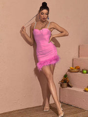 Metal Strap Feather Bandage Dress