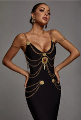 Chain Diamond Slim Fit Tight Bandage Dress-Black