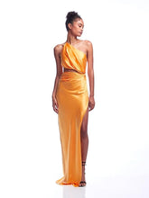 Tara Slant Shoulder High Slit Satin Celeb Dress