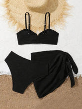 Black Beige Mesh Skirt 3 Piece Bikini Set