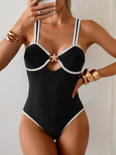 Black Contrast One Piece Swimsuit Skirt Sets