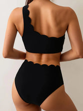 Black White Patchwork Bikini Ruffles One Shoulder Push Up High Waist Swimsuit Bathing Suit Vacation Swimwear