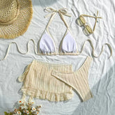 Mesh Ruffles Skirt 3 Piece Bikini Set