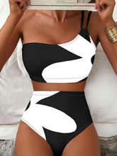 One Shoulder Swimwear Black White Patchwork Push Up Bra High Waist Swimsuit Beach Bathing Suit Holiday Bikini