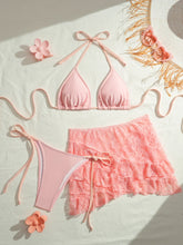 Ruffles Mesh Skirt 3 Piece Bikini Set