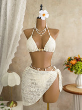 White Coffee Mesh Skirt 3 Piece Bikini Set