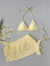 Yellow Pleate Skirt 3 Piece Bikini Set