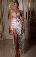 Elegant Rhinestone Beaded Fur Dresses