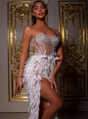 Elegant Rhinestone Beaded Fur Dresses