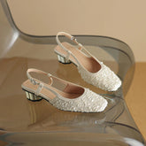 Blingbling square toe slingbacks strange heel slip on dress shoes