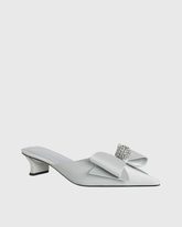 Siena Bow Kitten Heel Mules Silver