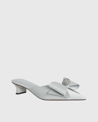 Siena Bow Kitten Heel Mules Silver