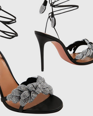 Siria Rhinestone Vine Lace Up Sandals In Black