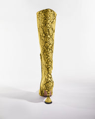 Story Snake Print Flared Heels In Yellow