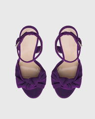 Tania Ruched Bow Velvet Sandals In Purple