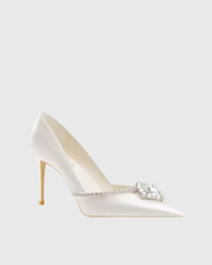 Vaike Rhinestone Satin Pumps In Cream