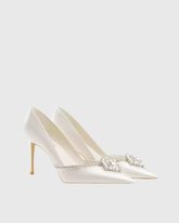 Vaike Rhinestone Satin Pumps In Cream