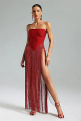 Alara Fringe Sleeveless Strapless Tassel Bandage Bodysuit