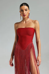 Alara Fringe Sleeveless Strapless Tassel Bandage Bodysuit