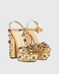 Valeria Rhinestone Vintage Platform Sandals In Gold