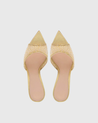 Vasha Rhinestone Mesh Slippers In Gold