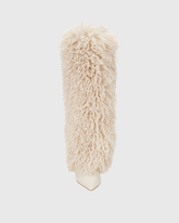 Vinceta Feather Knee High Boots In Off White