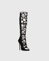 Virna Black Cage Knee High Boots