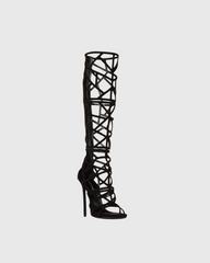 Virna Black Cage Knee High Boots